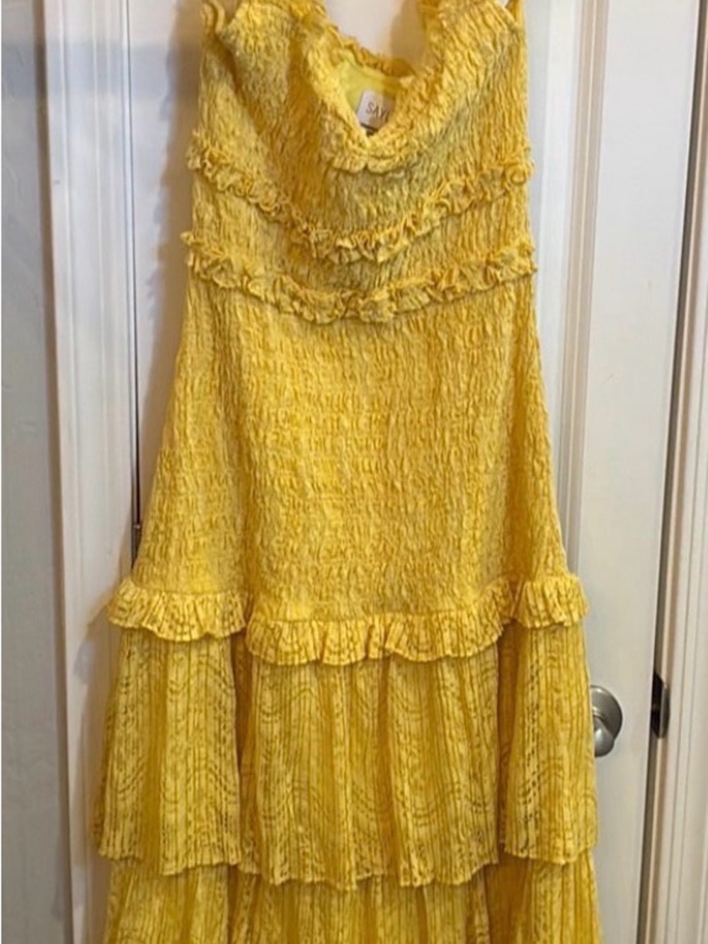 SAYLOR Smocked Lace Midi Dress in Canary Yellow